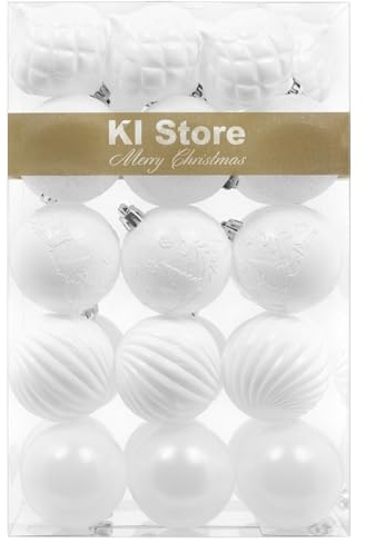 KI Store White Christmas Baubles 30pcs 60mm Shatterproof Christmas Tree Decoration Ornaments