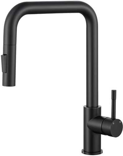 CECIPA Hochdruck Wasserhahn Küche Ausziehbar, Küchenarmatur Schwarz, 360° Schwenkbar Spültischarmatur aus 304 Edelstahl, Zwei Sprühfunktionen, G3/8 Anschluss, Mischbatterie Küche für Warm und Kalt