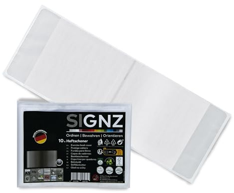 SIGNZ Heftschoner DIN A5, 10 Stück, querkant, transparent, starke 90my (0,09mm), CO2-neutral hergestellt, made in Germany