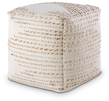 kreatives Wohnen Sitzhocker Jute 45x45x45cm Sitzpouf quadratisch Deko Hocker Natur Jutehocker Bodenkissen Fußhocker