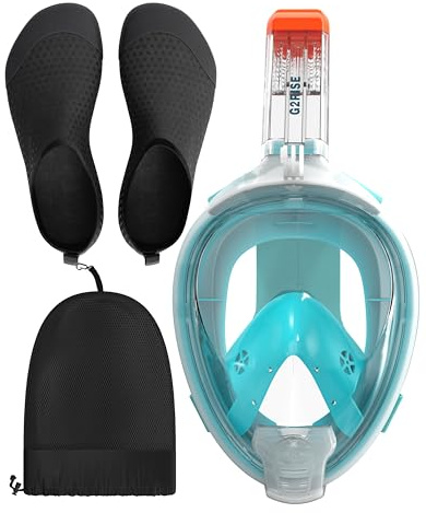 G2RISE® Schnorchelmaske Erwachsene Tauchermaske Taucherbrille Vollmaske, absolut Co₂sicher, Schnorchelset vollgesichtsmaske mit Wasserschuhe