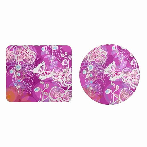 EHOMERY Japanisches Mauspad XXL Mousepad Orientteppich Blume Mauspads Hart Mousepad Individuell Gestalten Für Die Schreibtischdekoration - 2 Pack [20x24 cm and Dia 20 cm]
