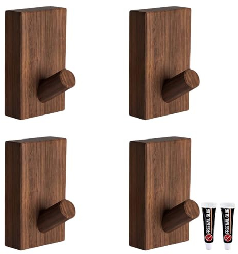 PIYYQNY Garderobenhaken 4 Stück Natürliche Holz Haken Rund Kleiderhaken Holz Wand Wandbademantelhaken Verwendet Hinter Der Tür Hut Bademantel Badetuch Geldbörse(80X40mm)