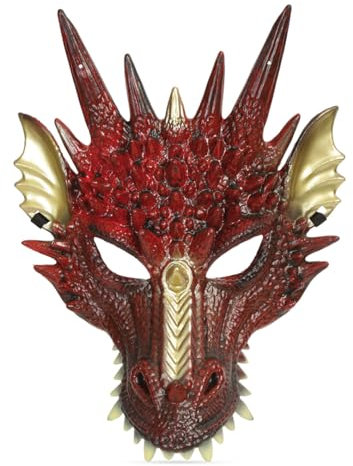 🐲 Halbmaske Drache Rot-Gold – Detailreiches Accessoire für Fasching, Halloween & Events