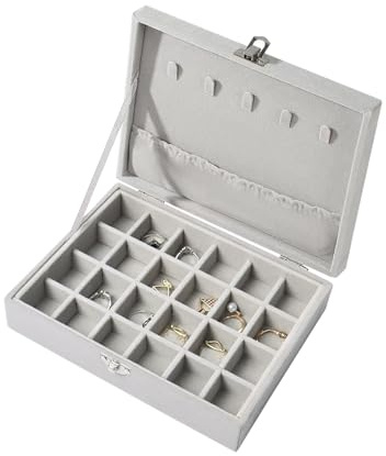 Nideen Boîte de rangement en velours à 24 compartiments pour boucles d'oreilles, bijoux pour femme, boîte de rangement de bijoux de voyage pour bagues, boucles d'oreilles, colliers, breloques (gris)