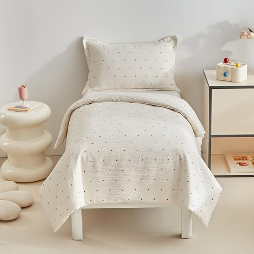 DuShow 120x150cm Duvet Cover Set Toddler,Textured Toddler Cot Bed Duvet Set For Boys and Girls,Soft Reversible Bedding Set,Beige Dot-120 x 150
