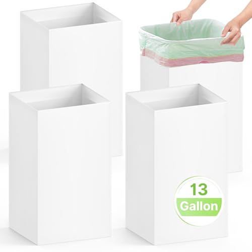 Magicheap 4 Pack Extra Large Disposable Trash Cans, Reusable Portable Garbage Can, 13 Gallon (21.6 H x 13.5 W x 10 D), Extra Thick Recycled Cardboard Portable Garbage Can and Recycling Bins,White