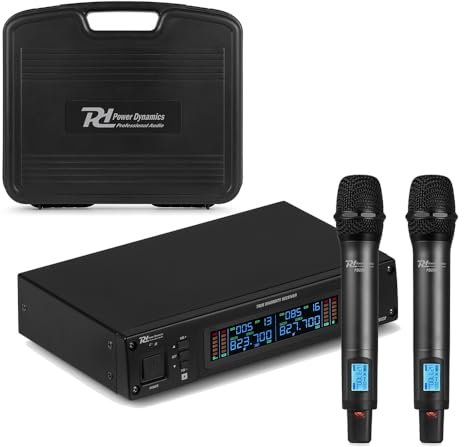 Power Dynamics PD220 UHF Mikrofon Set - 2 Drahtlose Funkmikrofone, UHF True-Diversity System Mikrofon Verstärker, Mikrofon Funk für Bühne & Events, Mikrofon-Set mit Verstärkeranschluss
