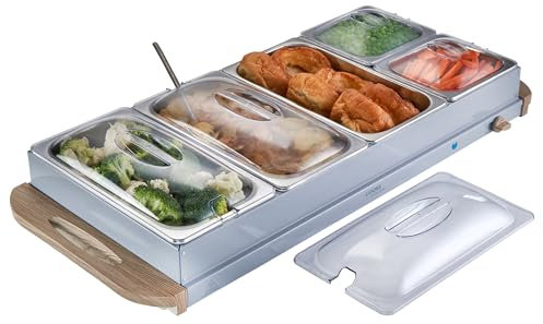 Cooks Professional 5-Section Buffet Warmer 9.6 Litre Capacity with Hotplate Function & Adjustable Temperature Control Dial | 450W X-Large Portable Electric Food Serving Tray | Nordic Grey