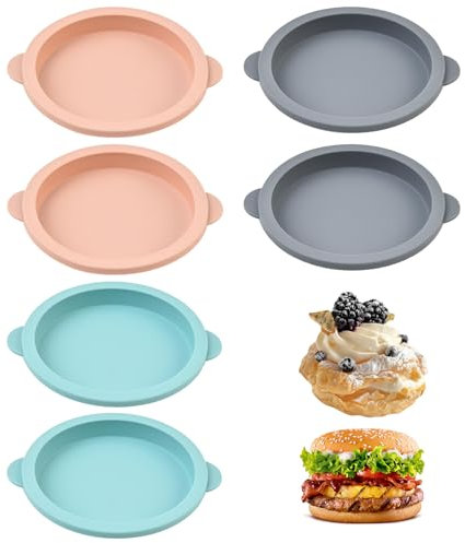 6 Stück Silikonform Rund, Heißluftfritteuse Eierform, Burger Buns Backform Silikon, Rund Eierform Silikon, Backform Rund Klein, Silikon Backform Rund Klein Für Frühstücksei Sandwiches,Cupcake,Muffins