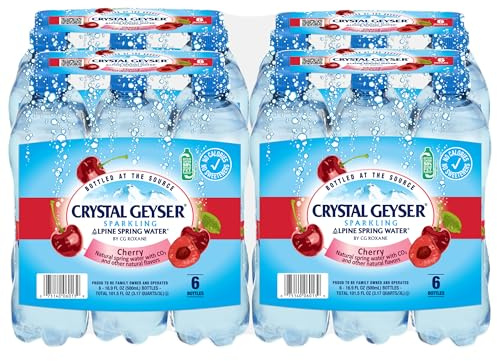 Crystal Geyser Sparkling Cherry Alpine Natural Spring Water, 24-Pack, 16.9oz Bottles, Zero Calories and No Sweeteners, Naturally Flavored, Bottled at The Source