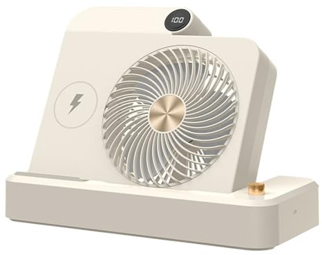 Ventilador de mesa pequeño, ventilador de escritorio pequeño - Ventilador de circulador de aire con cargador inalámbrico - Ajuste de 100 velocidad, pantalla digital, base en ángulo, dispositivo de enf