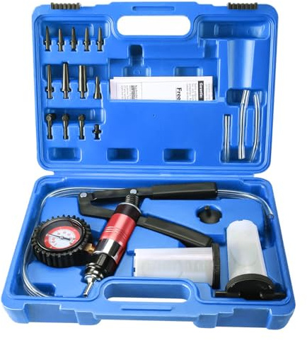 FreeTec 23TLG Vakuum Bremsenentlüfter Satz, 40 PSI 26 HG Vakuumpumpe Bremsen Entlüfter, Bremsentlüftungsgerät Unterdruckpumpe für Auto Motorrad Kfz mit Koffer (Blau)