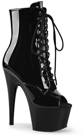 Botines Peep-Toe para Mujer: Tacones de Aguja de 17 cm, Botines sexys con Cordones para Clubes nocturnos de Pole Dance, Botas escotadas para espectáculos y actuaciones,Negro,36 EU