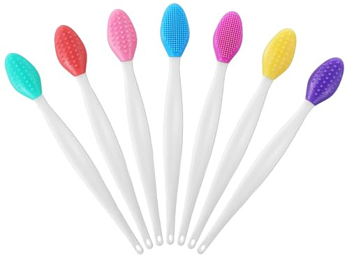 Oruola 7pcs Lip Exfoliator Brush,Colored Silicone Pore Cleaning Brush,Double-Sided Silicone Lip Scrubbers,Soft Exfoliating Lips Scrubber for Nose,Lips Skin Exfoliator Tool