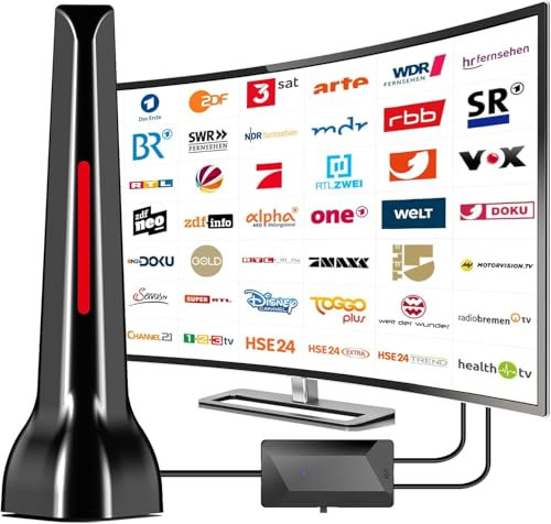 Antenna DVB-T/DVB-T2 con amplificatore interno 36Dbi+ HDTV per TV, qualità del segnale grazie al nucleo in alluminio, cavo da 3 metri, supporta 4K 1080P, tutti i dispositivi TV DAB/UHF/VHF