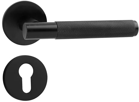 QRS - SORIA Türgriffe Innentüren - Türklinken Innen - aus Aluminium, für Tür 38-45 mm, Türdrückergarnitur, Drückergarnitur Zimmertür, Türbeschlag, Türdrücker - mit Rosette PZ, Schwarz