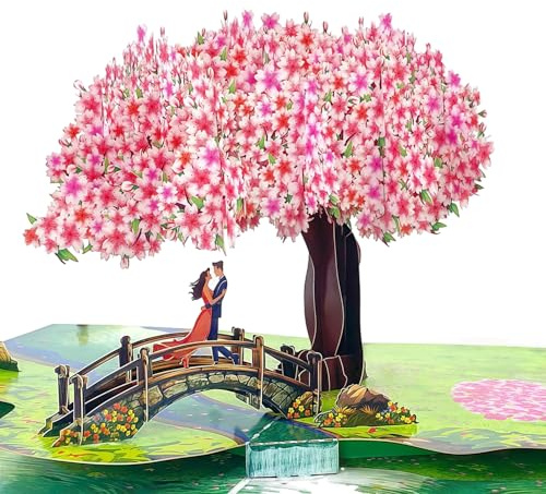 Glamifyr Hochzeitskarte Pop Up,Kirschblütenbaum Hochzeitskarte 3D,Hochzeitsgeschenk,Karte Hochzeitstag,Hochzeitsgeschenke mit Umschlag und Grußkarte,für Valentinstag,Hochzeit,Hochzeitstag