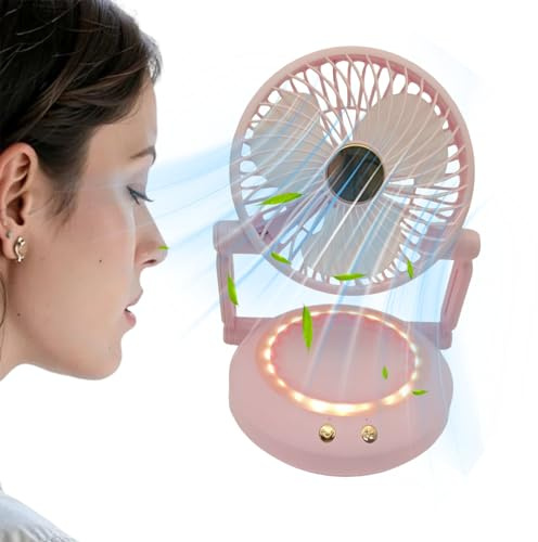 Desk Fans Small Quiet, Handheld Small Table Fan Portable, Foldable Oscillating Cooler with LED Lights, Quiet Battery Operated Cool Gadgets for Desktop Apartment Camping Outdoor