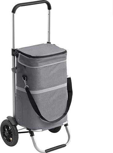 Meister Einkaufstrolley Grau - 45 L Klappbare Einkaufstasche mit 13 L Kühltasche und Aufhängung für Einkaufswagen - Wasserabweisend, Teleskopgriff und Luftreifen