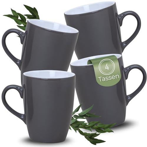 matches21 HOME & HOBBY Juego de 4 tazas de café de cerámica, 340 ml, tazas de té para 4 personas, color gris, apto para lavavajillas