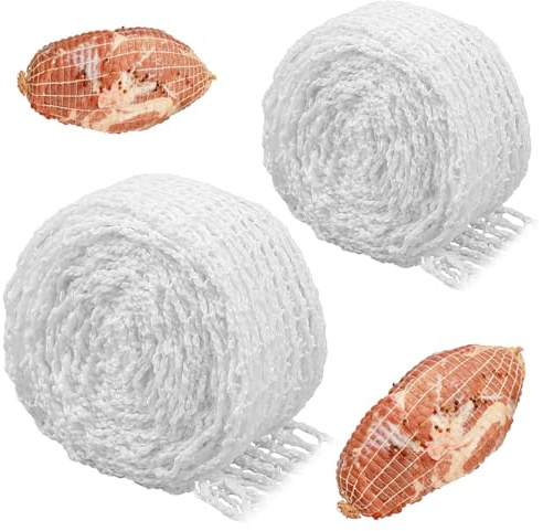 JcvPot Rollbratennetz, 2 Rollen Fleischnetz Zum Räuchern Und Grillen, 5M Und 3M, Elastisches Bratennetz Für Schinken, Würstchen Und Fleisch, Ideal Zum Marinieren, Backen Und Aufbewahren