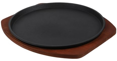 ARTSEWPLY Sartén Para Bistec De Hierro Fundido Redondo 25 Cm Base De Madera Reparto Uniforme De Calor Cocina Doméstica y Profesional Plancha Para Asar y Servir