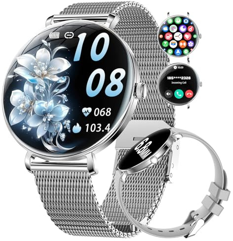 SUNKTA Smart Watch Women 6.8mm Ultra Thin Round 1.43 AMOLED for Android iOS Ladies Smartwatch Silver with Bluetooth Phone Calls,Pedometer/Calories/Heart Rate/Sleep/SpO2 Monitor,100+ Sports Modes