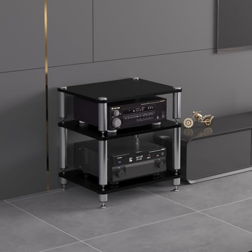 ZUGIATP Mobiletto AV HiFi A 3 Ripiani Ripiano In Legno Supporto Per Giradischi Mobile Stereo Sound Tower Rack Portaoggetti Per Console Multimediali(Black,Three-layer)