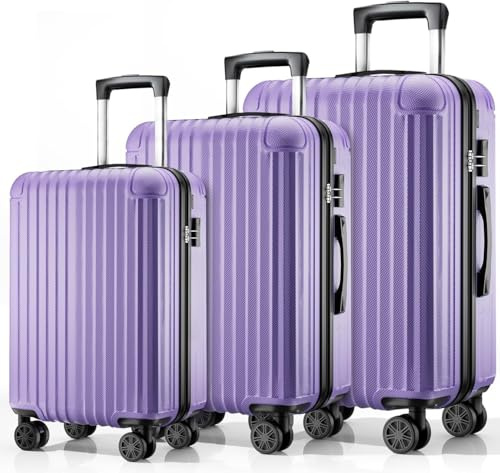ABISTAB Hartschalen Kofferset 3-teilig, Leicht Koffer Trolley | Reisekoffer für Familienreisen | 4 Rollen & Zahlenschloss | Helllila