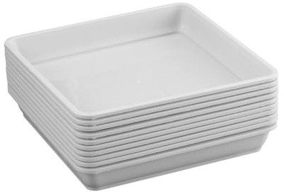 FONDOTIN 10 Piezas Platos Cuadrados para Macetas de Plástico Blanco Bandejas Resistentes para Plantas de Interior y Jardín Protectores Duraderos para Tiestos y Bonsáis