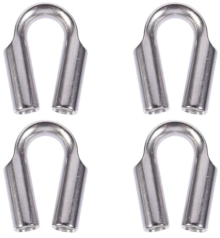 RUNROTOO Juego de 4 Abrazaderas de Cable Acero Inoxidable 304 Anillos de Corazón de Pollo 10 MM Guardacabos Pulidos para Fijación Segura Cables y Protección Industrial