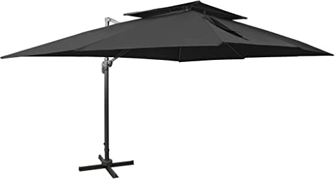 INLIFE Parasol de Jardin déporté avec Double Dessus Noir 400 x 300 cm
