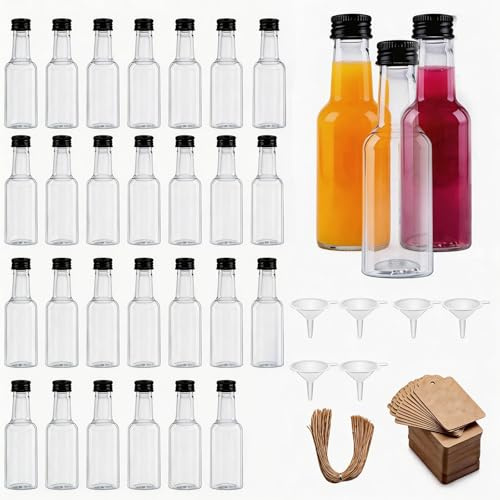 30 Pack Mini Liquor Bottles, Shot Bottles with Lids for Wedding Favours | Mini Alcohol Bottless with Funnels and Labels for Liquor, Wine, Juice, Airtight Bottle for Party Supplies