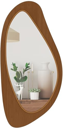 HOMCOM Miroir Mural asymétrique 91,5 x 45 cm, Miroir Suspendu Moderne, Cadre en Bois, pour Chambre, Salon, Dressing, entrée, Effet Bois Naturel