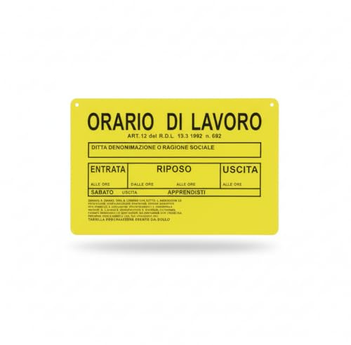 Cartello Orario di Lavoro in PVC Giallo, 30 cm, Segnaletica per Attività Commerciali e Uffici