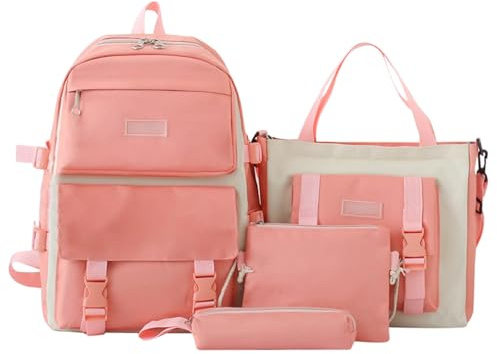 Hochwertiger Rucksack für Schüler Studentinnen mit großzügigem Stauraum praktischem 4-teiligem Set für den Schulalltag (One Size)
