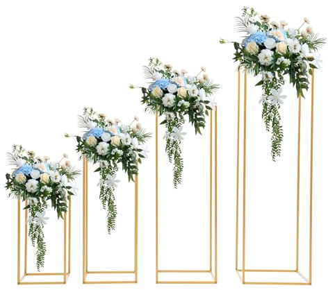 Lote de 4 soportes para ramo de boda, expositor de flores de metal dorado, soporte para centro de mesa, decoración de fiesta de cumpleaños, columnas decorativas modernas, robustas y ajustables, 40-100