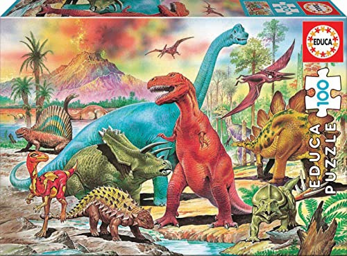 Educa - 100 Dinosaurier-pussel med förhistoriskt tema | Starka färger | Pedagogisk lärleksak | Från 6 år (13179)