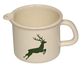 Riess, 0039-072, Schnabeltopf ø 10cm, HIRSCH GRÜN, Beige, Emaille, Vol. (rec.): 0,8 Liter, Made in Österreich, LBH: 16,3x11,3x10,0cm, 0,320kg, Kanne mit Henkel, Deckel, Induktionskocher kompatibel