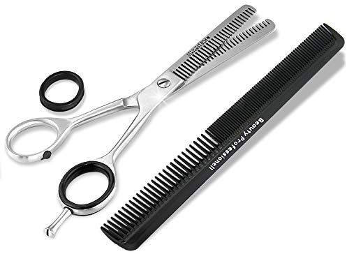 Friseur Set 2-teilig - Effilierschere 2-seitig gezahnt Ausdünn-Haarschere Set 7 Zoll - 17,78 cm mit Haarkamm 17,5 cm