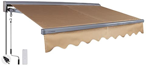 ADVANING Classic Series 13'X10' Electric Retractable Awning, 100% Acrylic UV+ Sun Shade Canopy, Canvas Umber (Solid), EA1310-A208H
