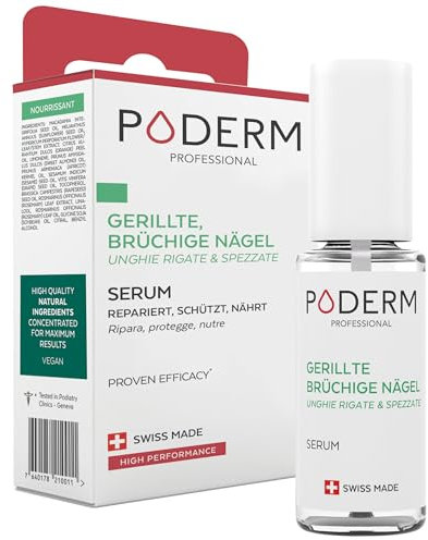 PODERM - BRÜCHIGE, GERILLTE UND STRAPAZIERTE NÄGEL | Rein pflanzliche Behandlung | Regeneriert, stärkt, belebt und nährt| Professionelle Fuß-/Handpflege | Einfach & schnell | Swiss Made