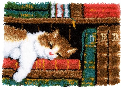 VERVACO Knüpfteppich Set DIY Handarbeit Set Knüpfset für Anfänger KATZE Teppich zum Selber Knüpfen Basteln Erwachsene Kreativ 53 x 39 cm Latch Hook Kit Knüpfhaken Zubehör Haus Dekoration