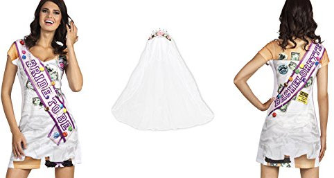 Junggesellinenabschied Bachelorette Braut Hochzeit Party Shirt + Schleier mit Diadem (M)