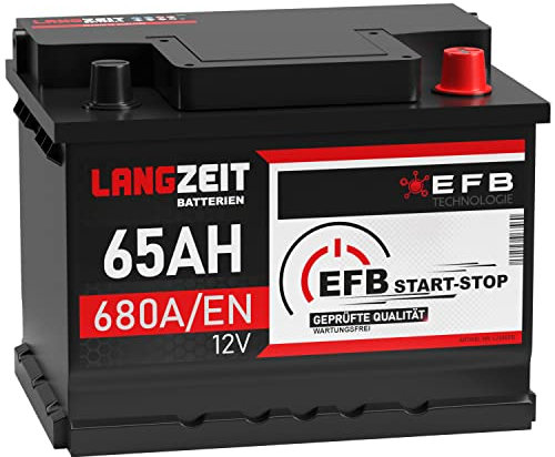 LANGZEIT Autobatterie EFB Batterie Start-Stop Starterbatterie (65Ah 12V)