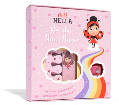 Miss Nella NAGELKIT & NAGELLACK- Zubehörset für Kinder + Miss Nella abziehbarer Nagellack, Nagelaufkleber, Tattoos, Nagelfeile und Zehenspreizer- speziell gefertigt für Kinderhände,- und Füße.