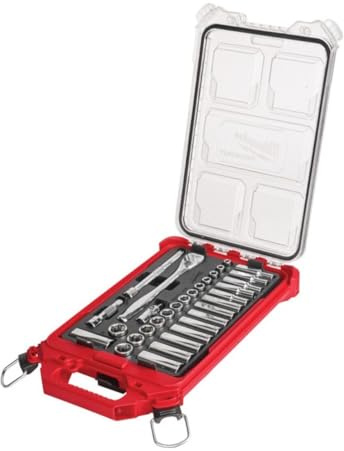 Milwaukee 48-22-9482 32 Piece 3/8 Metric Ratchet and Socket Set In Packout Low Profile Organizer