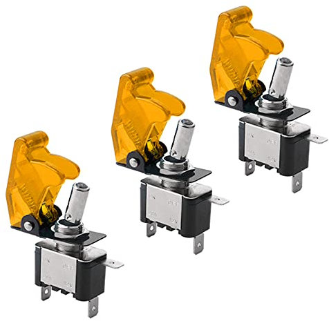 QitinDasen 3Pcs Car Toggle Switch, Yellow Waterproof Cover Yellow LED Indicator, ON-OFF 2 Position 3 Pin SPST Auto Rocker Switch, for Car Auto Truck Boat (20A/12VDC)