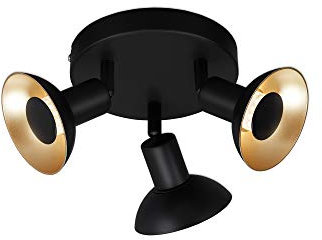 BRILONER Leuchten - Spotleuchte, Deckenspot, Strahler dreh- und schwenkbar, goldene Reflektoren, 3x GU10, 15 Watt, 930 Lumen, 3.000 Kelvin, Metall, Schwarz-Gold, 160x105mm (DxH), 2904-035